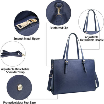 Große Damen Handtasche Schwarz Leder Umhängetasche 15.6 Zoll