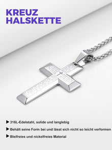 Edelstahl Kreuz Anhänger Halskette mit Weizenkette 50+5cm
