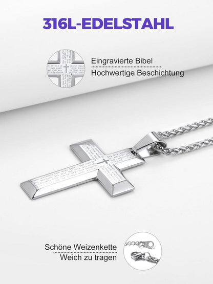 Richsteel Edelstahl Kreuz Anhänger Halskette Schwarz Unisex 50+5cm N176