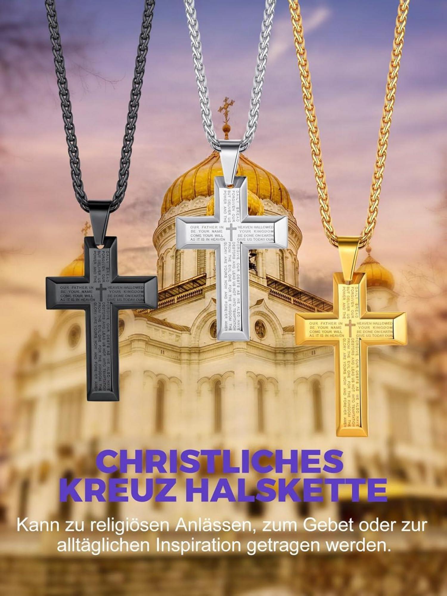 Edelstahl Kreuz Anhänger Halskette Silber Gold Schwarz 55cm
