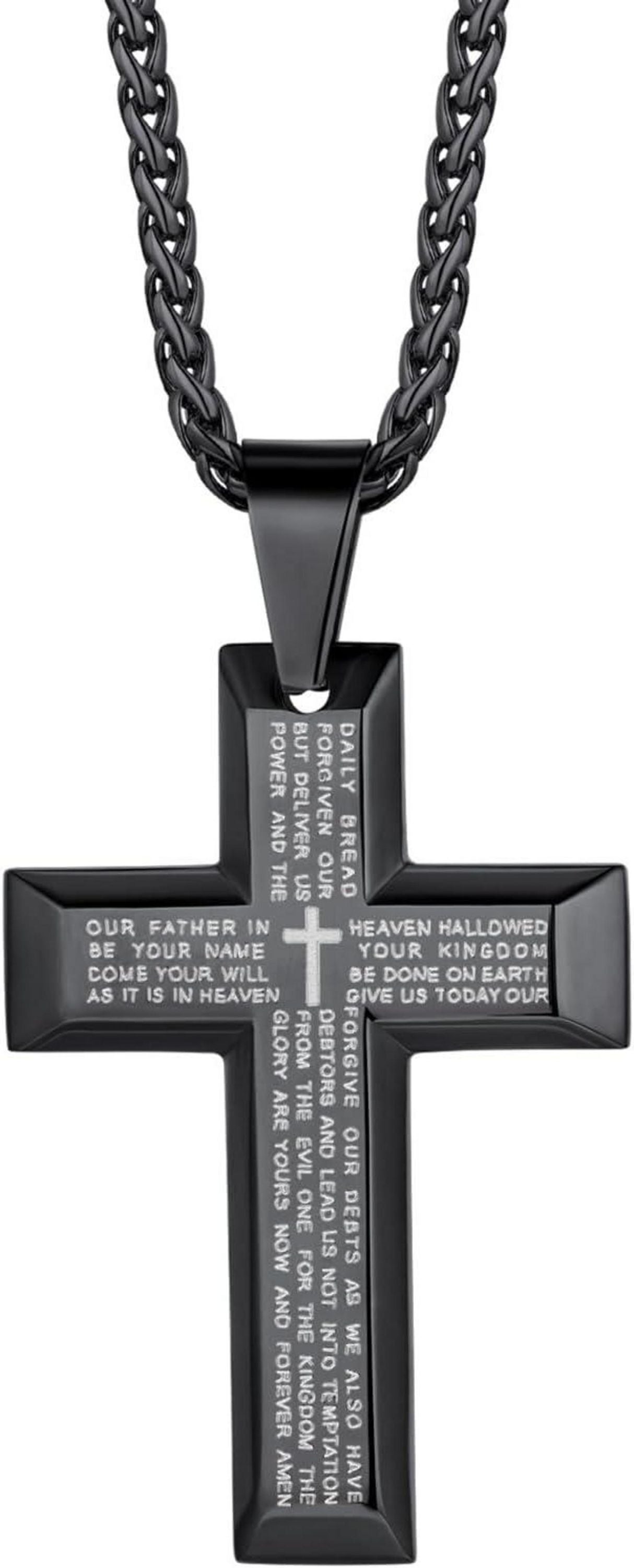 Edelstahl Kreuz Anhänger Halskette mit Weizenkette 50+5cm