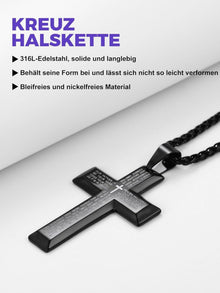 Edelstahl Kreuz Anhänger Halskette Schwarz/Silber/Gold 55cm