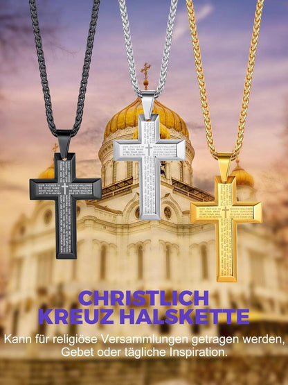 Edelstahl Kreuz Anhänger Halskette Silber Gold Schwarz Unisex 50+5cm