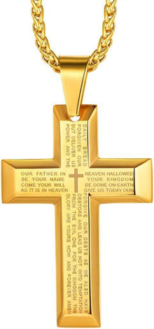 Edelstahl Kreuz Anhänger Halskette Weizenkette Schwarz Gold