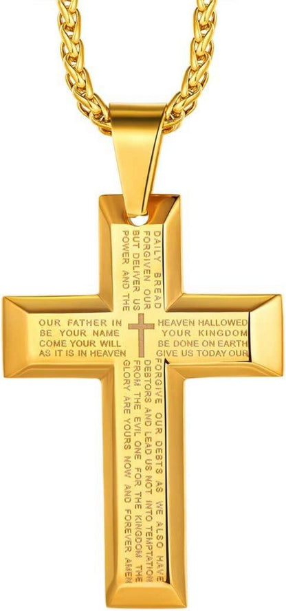 Edelstahl Kreuz Anhänger Halskette Weizenkette Schwarz Gold