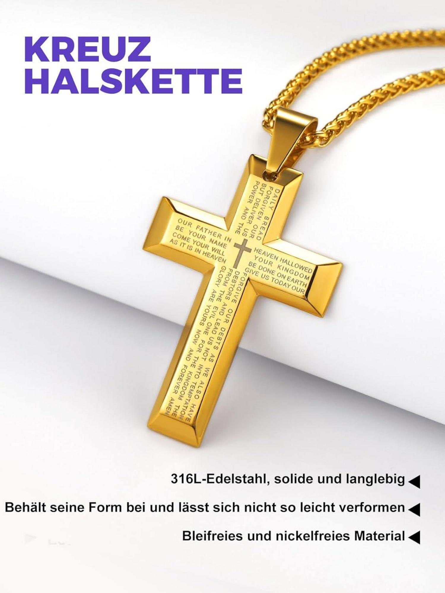 Edelstahl Kreuz Anhänger Halskette Schwarz 18k Unisex