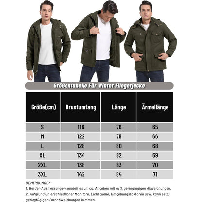 Herren Winterparka mit Kapuze & Cargo Taschen Dunkeloliv