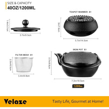 Velaze Gusseisen Teekanne mit Heizung und Stövchen 1200ml