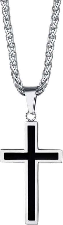 Kreuz Anhänger Halskette Silber Gold Schwarz Weizenkette 50+5cm