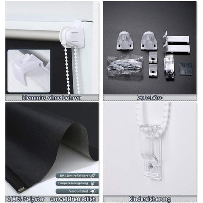 Verdunklungsrollo ohne Bohren 60x150cm Rollos für Fenster