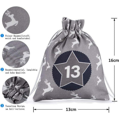 Adventskalender Weihnachtsmann 24 Stoffsäckchen Sterne