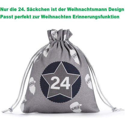 Adventskalender Weihnachtsmann 24 Stoffsäckchen Sterne