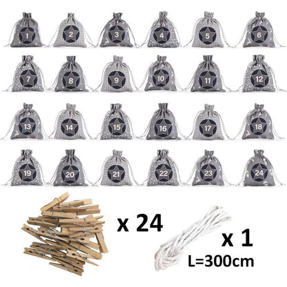 Adventskalender Weihnachtsmann 24 Stoffsäckchen Sterne