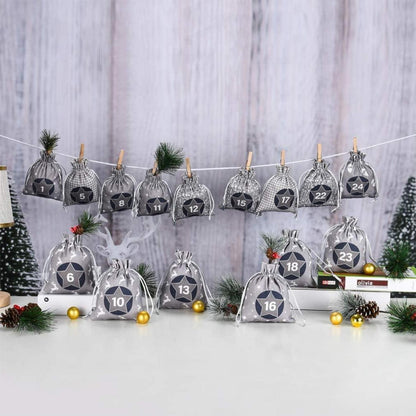 Adventskalender Weihnachtsmann 24 Stoffsäckchen Sterne