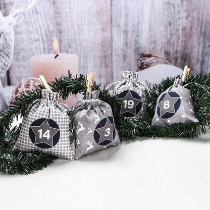 KOHMUI Adventskalender Bastelset Selbst Befüllen 24 Grau Stoffsäckchen Weihnachten