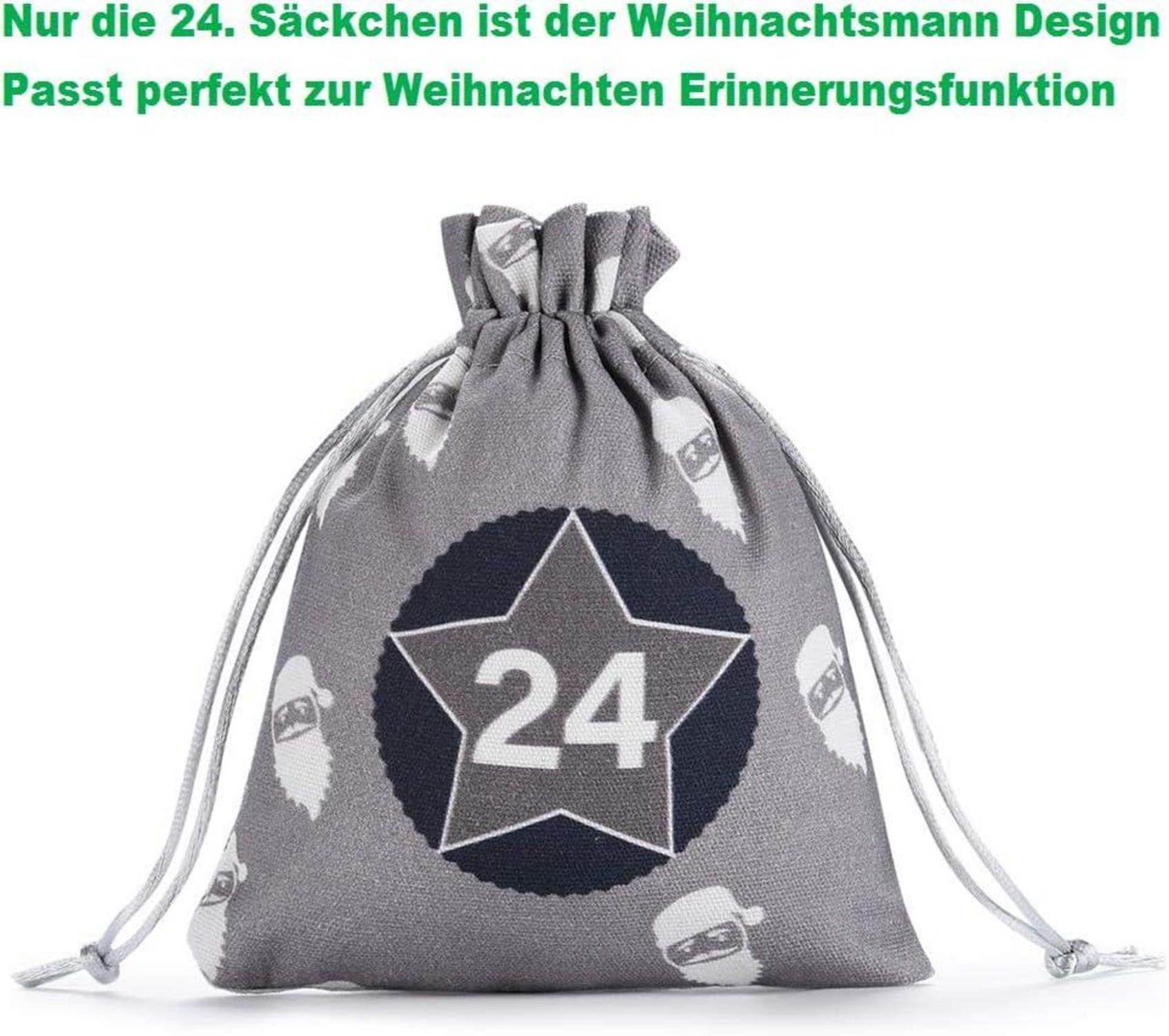 Adventskalender Weihnachtskalender 24 Stoffsäckchen Grau Selbst Befüllen