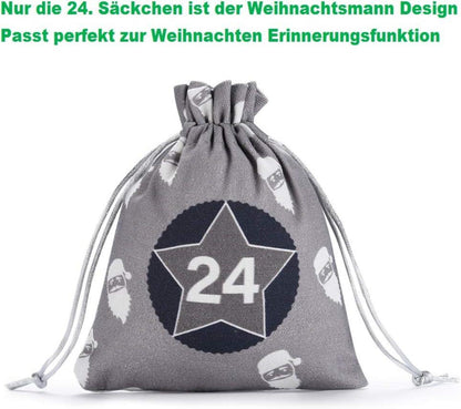 Adventskalender Weihnachtskalender 24 Stoffsäckchen Grau Selbst Befüllen