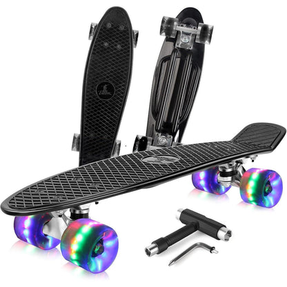 BELEEV Skateboard 22 Zoll Mini Cruiser LED Leuchtrollen