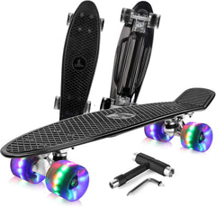 Skateboard Cruiser 22 Zoll LED Leuchtrollen & T-Tool