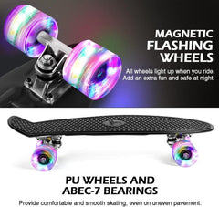 BELEEV Skateboard 22 Zoll Mini Cruiser LED Leuchtrollen