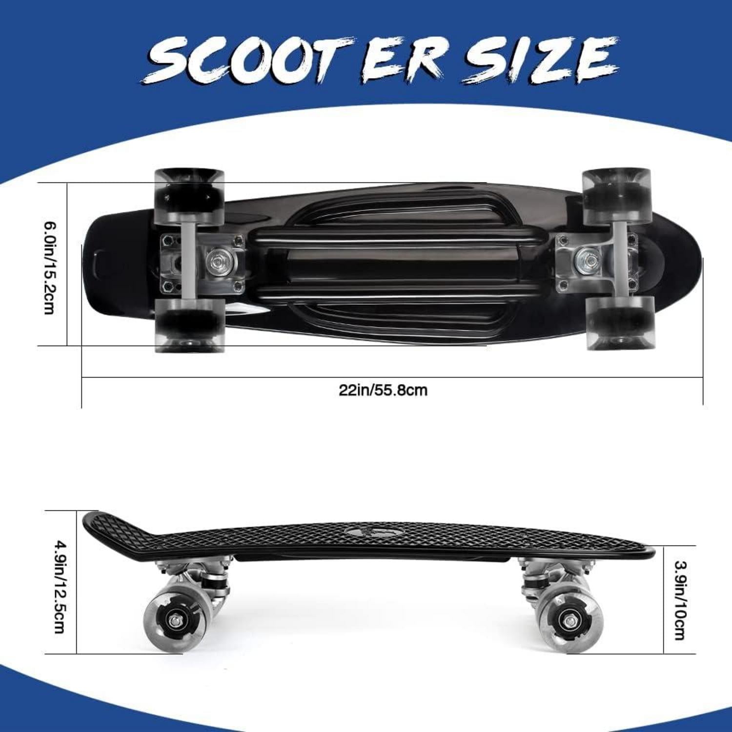 Skateboard 22 Zoll Mini Cruiser Kinder Jugendliche Erwachsene LED Deck