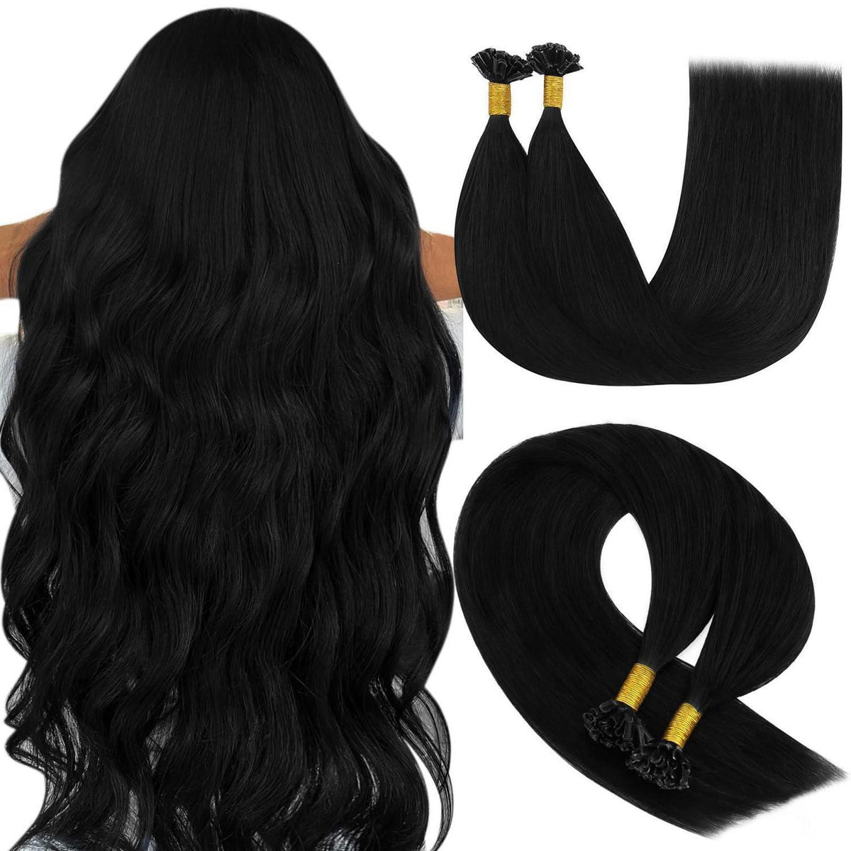 Echthaar U-Tip Extensions Schwarz 40cm - 50g