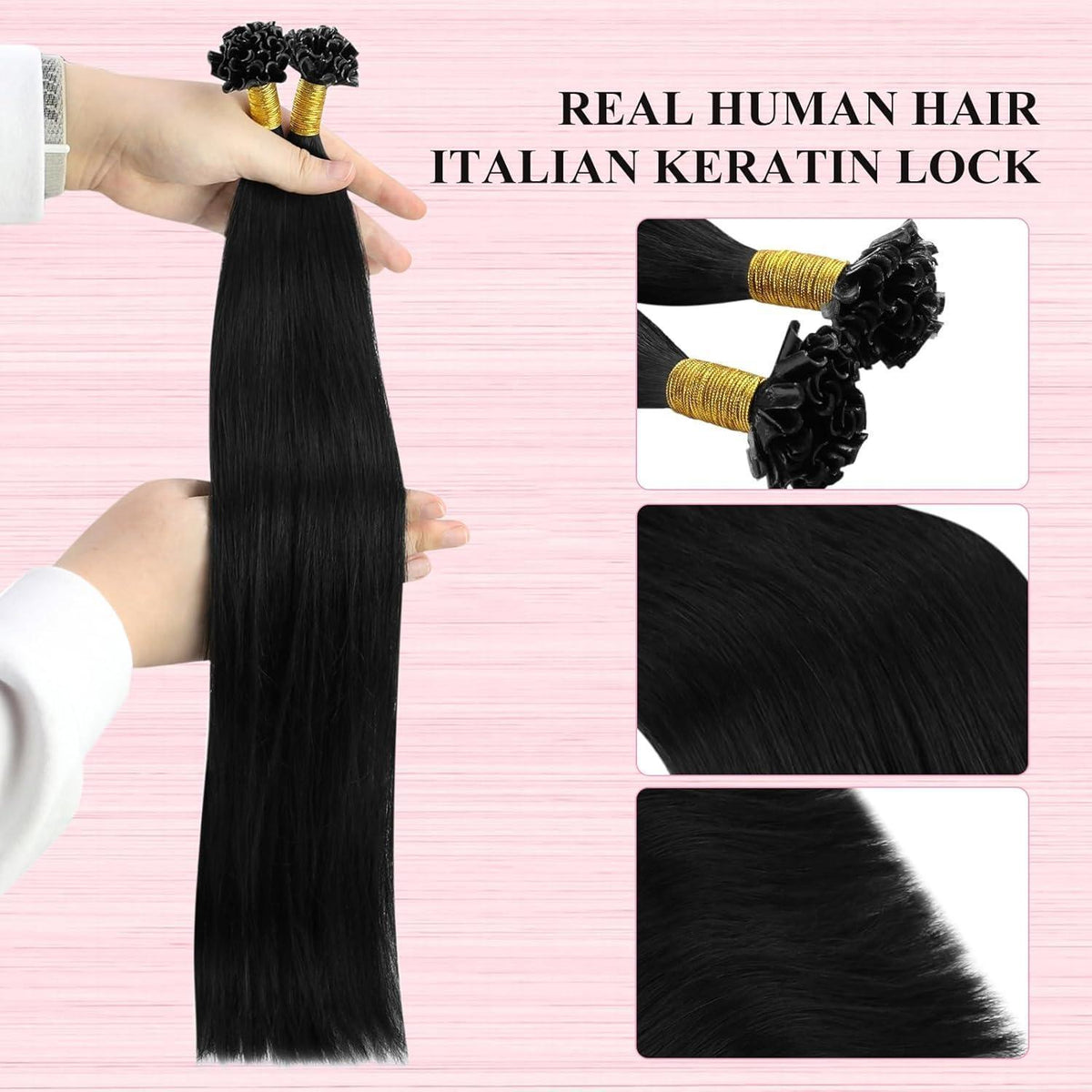 Echthaar U-Tip Extensions Schwarz 40cm - 50g