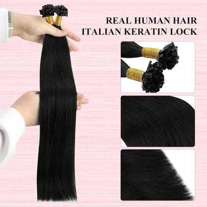 Echthaar U-Tip Extensions Schwarz 40cm - 50g