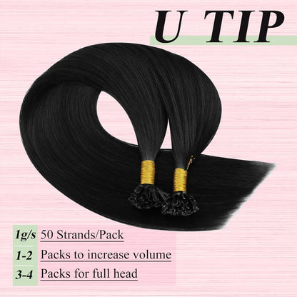 Echthaar U-Tip Extensions Schwarz 40cm - 50g