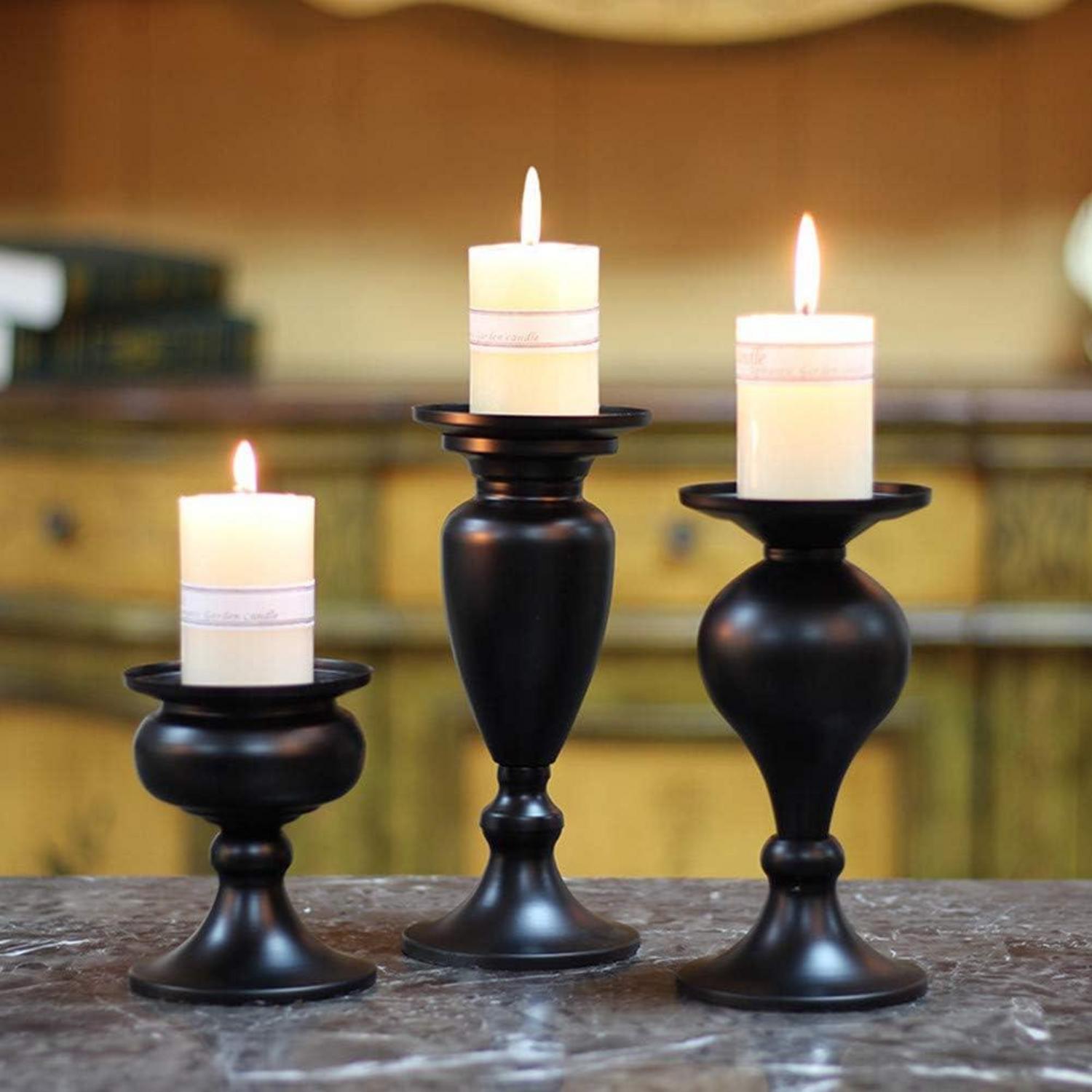 Dekorative Kerzenständer Vintage Metall 3er Set Schwarz