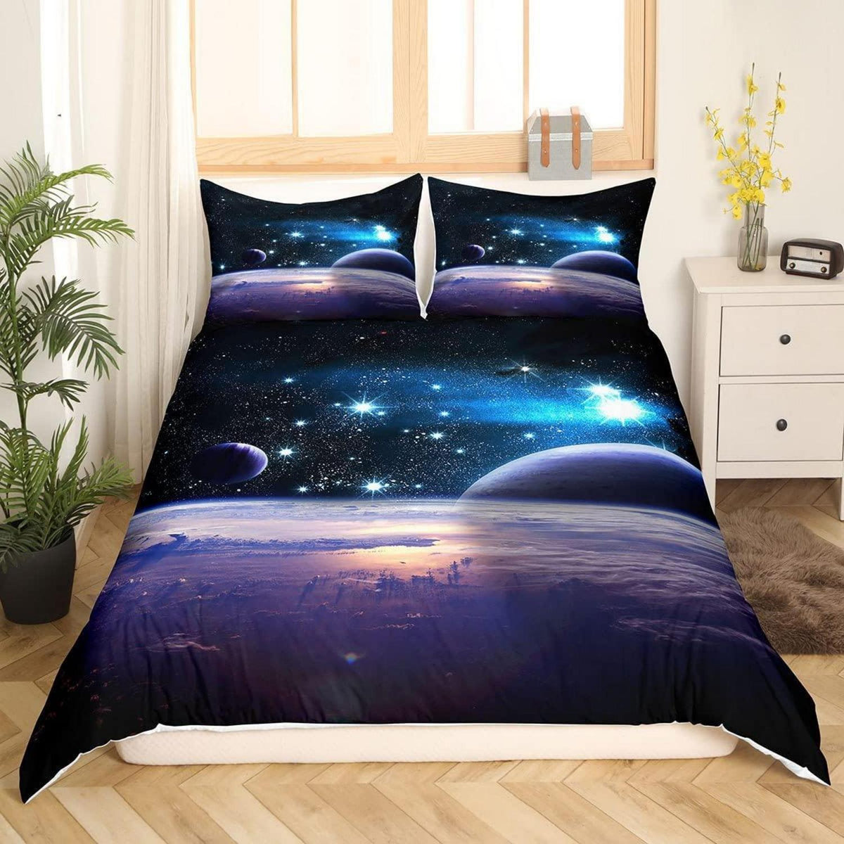 3D Galaxy Sterne Bettwäsche Set 200x200cm + 2 Kissenbezug
