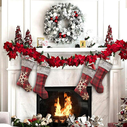 Weihnachtsstrumpf Set 4 Stück Rot Groß Plaid 46cm für