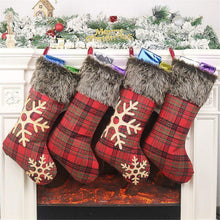 4er Weihnachtsstrumpf Set Groß Rot Plaid Schneeflocke 46cm