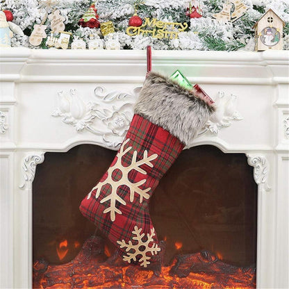 4er Weihnachtsstrumpf Set Groß Rot Plaid Schneeflocke 46cm