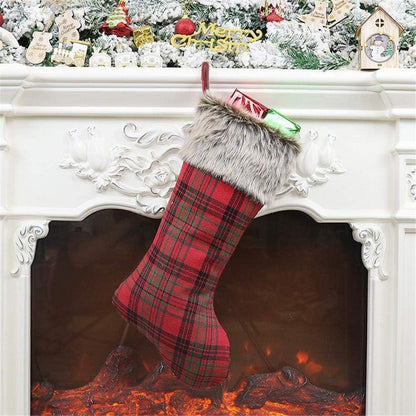 Weihnachtsstrumpf 4er Set Rot Groß Plaid 46cm für Weihnachtsdeko