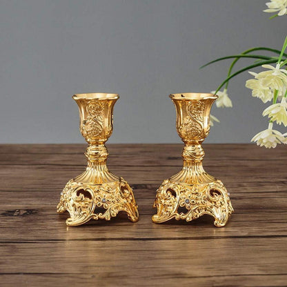 2er Set Kerzenständer Kerzenhalter Vintage Gold für Hochzeit
