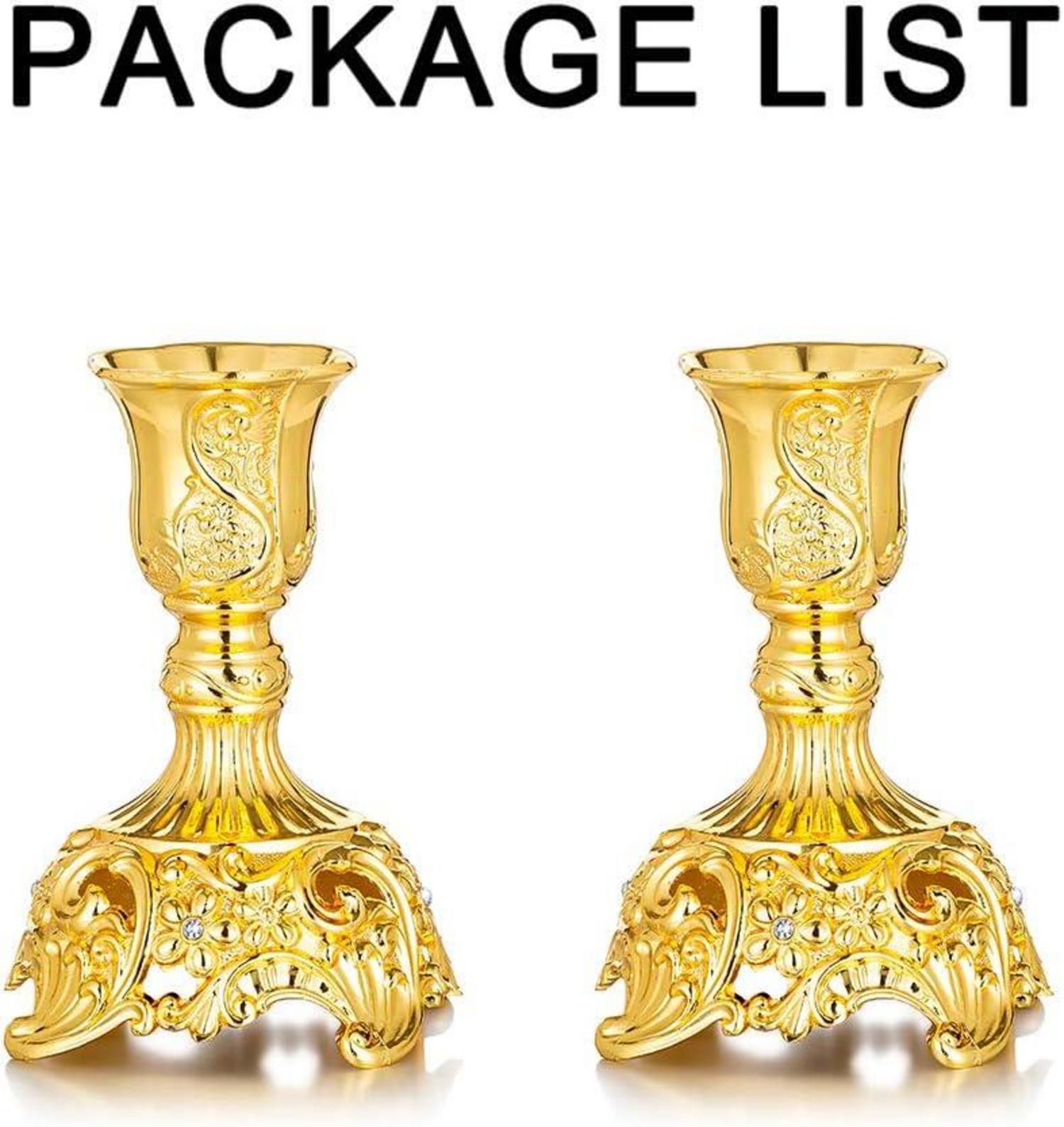 2er Set Gold Kerzenständer Kerzenhalter Vintage Deko für Hochzeit Schabbat