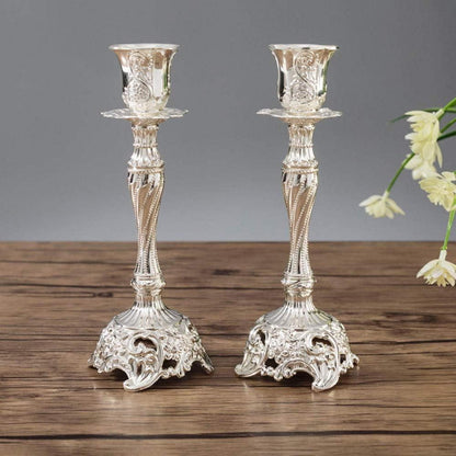 Moderne Silberne Vintage Kerzenständer 2er Set für Schabbatkerzen