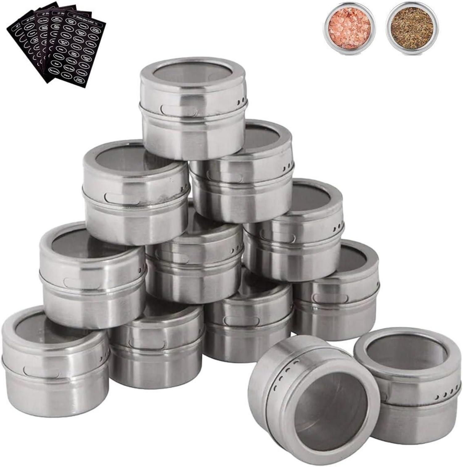 Gewürzdosen Set Edelstahl Glas Magnetisch Spice Jars