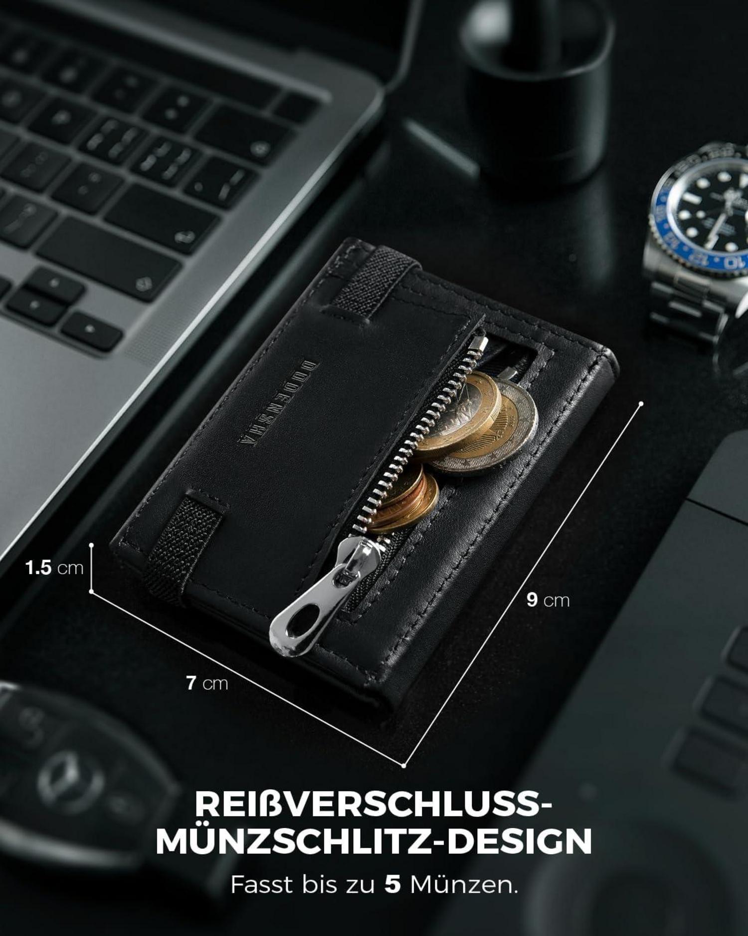Mini Geldbörse RFID-Schutz Münzfach Portmonee Herren Leder Schwarz