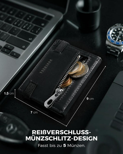 Mini Geldbörse RFID-Schutz Münzfach Portmonee Herren Leder Schwarz