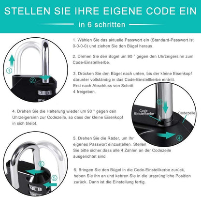 Vorhängeschloss Zahlenschloss mit langem Bügel schwarz wetterfest
