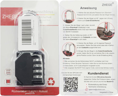 ZHEGE Vorhängeschloss Zahlenschloss mit langem Bügel, 4-stellig, wetterfest, für Tür und Gartenzäune