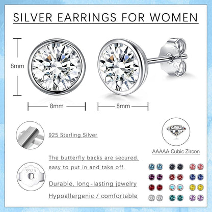 Silber Ohrstecker 925 mit Kristall – Blau, Grün, Rosa & mehr