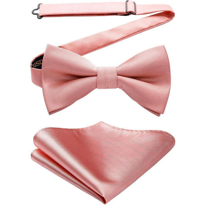 HISDERN Vorgebundene Fliege mit Einstecktuch Set für Herren