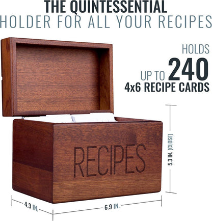 Holz Rezeptbox mit blanko Karten und Trennblättern