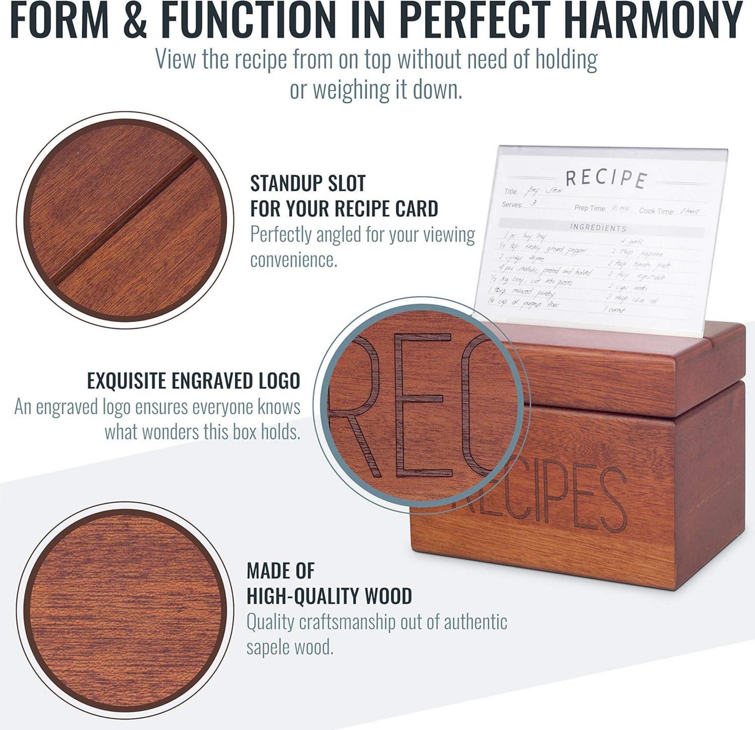 Apace Living Holz Rezeptbox mit blanko Rezeptkarten für bis zu 240 Karten