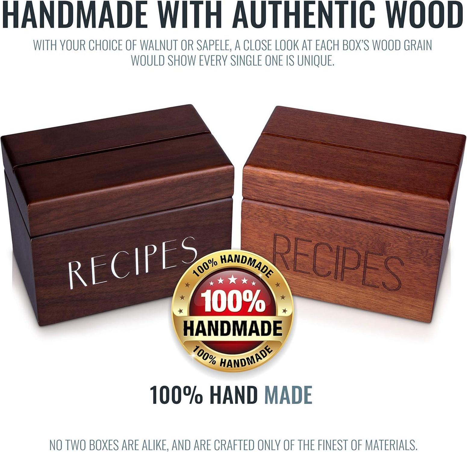 Rezeptbox Holz mit blanko Rezeptkarten und Trennkarten für 240 Karten