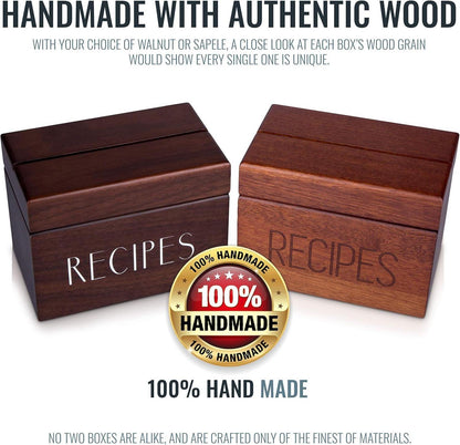 Rezeptbox Holz mit blanko Rezeptkarten und Trennkarten für 240 Karten