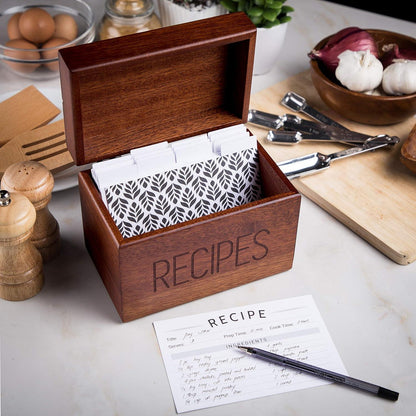 Rezeptbox Holz für 240 Rezeptkarten mit Blanko-Karten